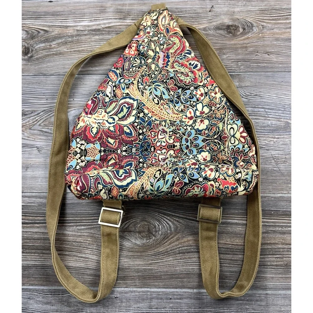 Black Butterfly Bohemian Style Canvas‎ Sling Backpack Multicolor Paisley Floral